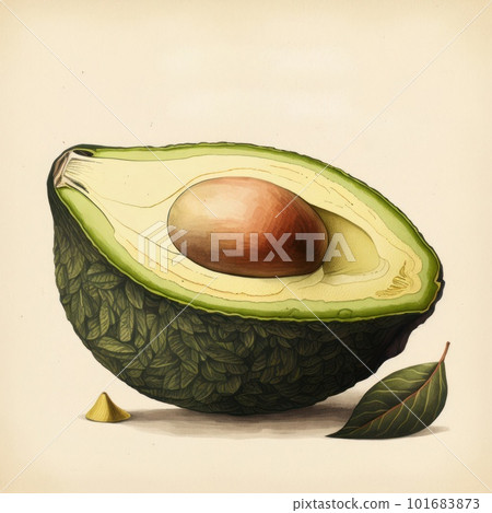 Illustration of green avocado drawing isolated on neutral background. Vegan and vegetarian organic food. AI generated half of healthy fruit with seed illustration. Illustration of green avocado drawing isolated on neutral background. Vegan and vegetarian organic food. AI generated half of healthy fruit with seed illustration. 101683873