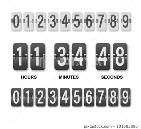 Clock countdown display. Set numbers flip watch. Black and white date counter flip display isolated on white background 101683880
