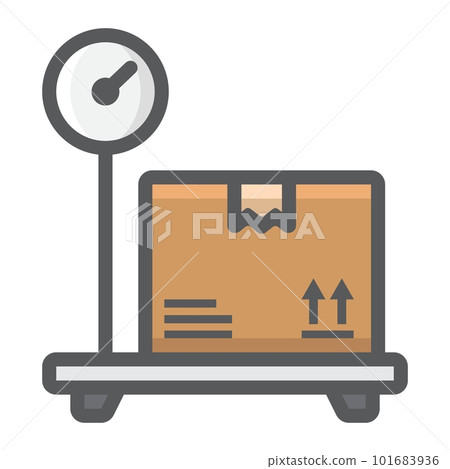Box on storage scale filled outline icon, logistic and delivery, platform scale sign vector graphics, a colorful line pattern on a white background, eps 10. Box on storage scale filled outline icon, logistic and delivery, platform scale sign vector graphics, a colorful line pattern on a white background, eps 10. 101683936