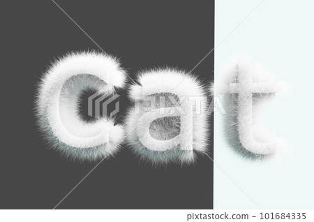 3D render. Lettering cat from white wool on a gray background. 101684335