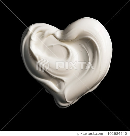 Cream heart isolated on black background. Love and passion symbolic artistic illustration. Decorative soft dairy products valentine heart ai generated poster. 101684340