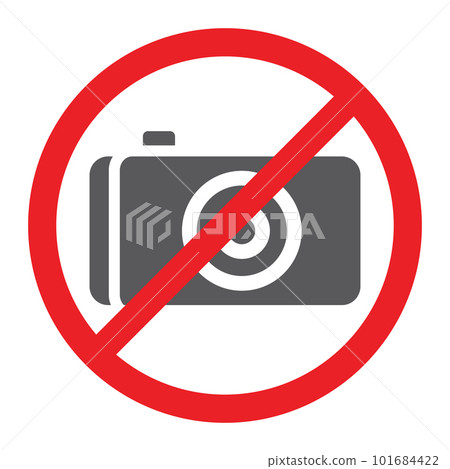 No photo glyph icon, prohibited and ban, no camera sign, vector graphics, a solid pattern on a white background, eps 10. 101684422