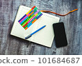 Dairy on the table with phone pen stickers 101684687