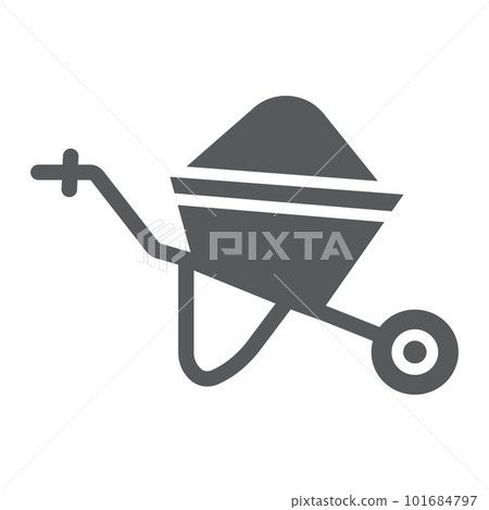 Wheelbarrow glyph icon, trolley and tool, cart sign, vector graphics, a solid pattern on a white background, eps 10. Wheelbarrow glyph icon, trolley and tool, cart sign, vector graphics, a solid pattern on a white background, eps 10. 101684797