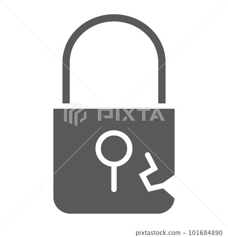 Lock breach glyph icon, privacy and protect, padlock sign, vector graphics, a solid pattern on a white background, eps 10. 101684890