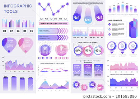 Bundle infographic UI, UX, KIT elements. Different charts, diagrams, workflow, flowchart, timeline, schemes, marketing icons, graphs and bars design template. Vector info graphic and infographics set. 101685880