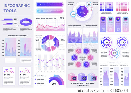 Bundle infographic UI, UX, KIT elements. Different charts, diagrams, workflow, flowchart, timeline, schemes, marketing icons, graphs and bars design template. Vector info graphic and infographics set. 101685884