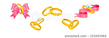 Wedding and Engagement Golden Rings with Silk Pink Ribbon Vector Set Wedding and Engagement Golden Rings with Silk Pink Ribbon Vector Set 101685968