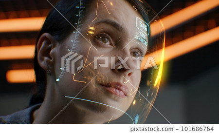 Innovative AI biometric face scanning of woman 101686764