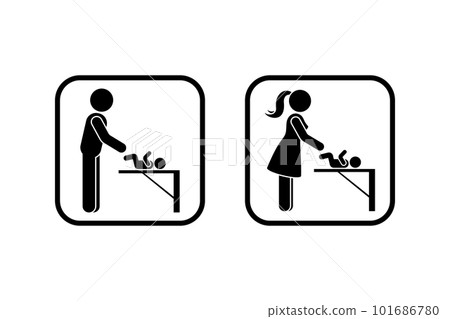 Public toilet icon parenting room vector. Restroom sign mother father taking care of baby stick figure frame pictogram 101686780