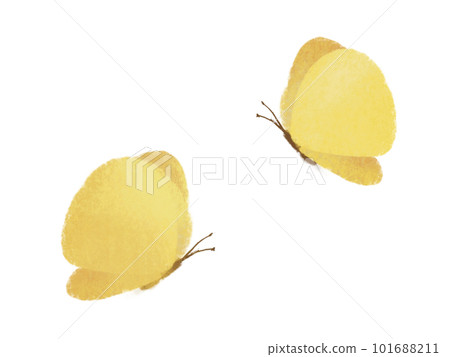 彩色鉛筆風格的手繪黃色蝴蝶插圖，氣氛柔和 101688211