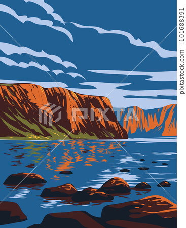 Western Brook Pond in Gros Morne National Park Newfoundland Canada WPA Poster Art Western Brook Pond in Gros Morne National Park Newfoundland Canada WPA Poster Art 101688391