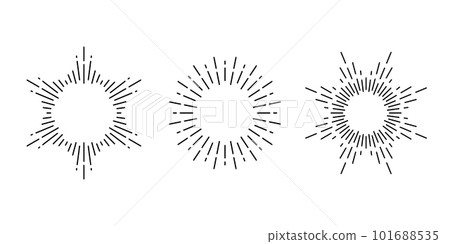 Retro sunburst frames set. Vintage sunlight rays collection. Stylized sunshine, radial rays, sunbeams, firework, stars light, explosion symbols. Vector design elements  101688535