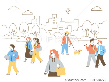 Various people passing through the park _ color Various people passing through the park _ color 101688772