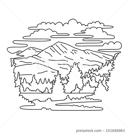 Mount Dana in Yosemite National Park and Ansel Adams Wilderness California Monoline Line Art Drawing 101688963