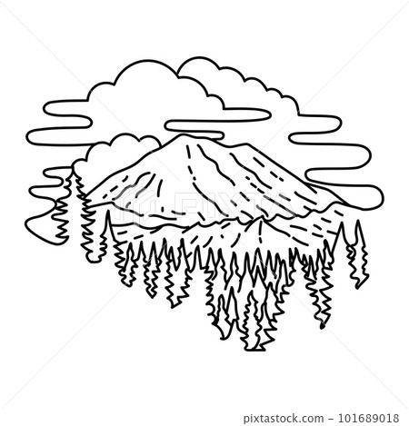 Mount Rainier National Park in Washington State Monoline Line Art Drawing Mount Rainier National Park in Washington State Monoline Line Art Drawing 101689018