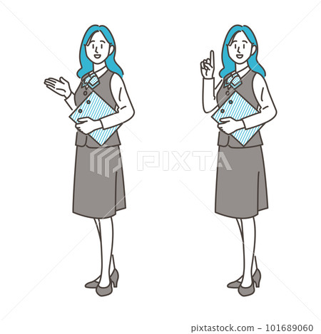 A female businessman in a clerical office who guides in uniform [whole body vector illustration material] 101689060