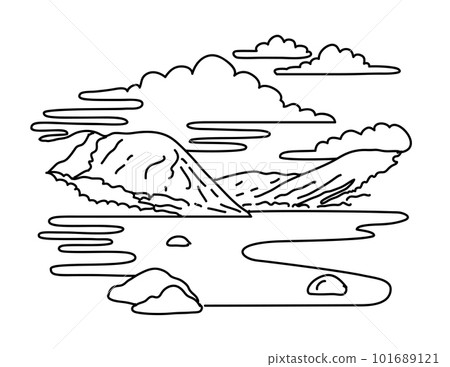Tenaya Lake in Yosemite National Park California Monoline Line Art Drawing Tenaya Lake in Yosemite National Park California Monoline Line Art Drawing 101689121