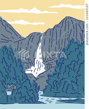 Bridalveil Fall in Yosemite National Park California WPA Poster Line Art Bridalveil Fall in Yosemite National Park California WPA Poster Line Art 101689187