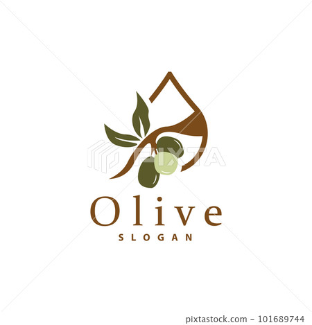 Olive Oil Logo, Olive Leaf Plant Herbal Garden Vector, Simple Elegant Luxurious Icon Design Template illustration 101689744
