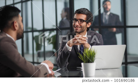 Caucasian business partners talking, HR manager conducting an interview 101690186