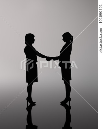 Female silhouette in a suit shaking hands dark 3D illustration vertical Female silhouette in a suit shaking hands dark 3D illustration vertical 101690591