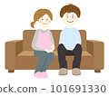 Pregnant wife and husband sitting on sofa 101691330
