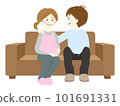 Pregnant wife and husband sitting on sofa 101691331