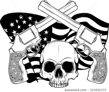 vector illustration of Monochrome skull with two revolvers vector illustration of Monochrome skull with two revolvers 101692372