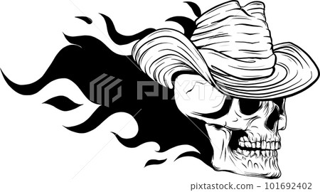 Skull on Fire with Flames Vector Illustration. black and white fire skull 101692402