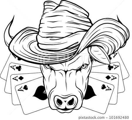 monochrome Cartoon style bull with cowboy hat, animal vector logo. monochrome Cartoon style bull with cowboy hat, animal vector logo. 101692480