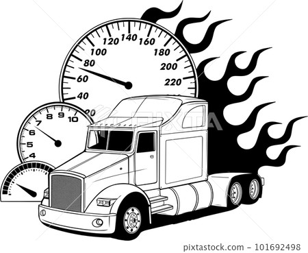 Monochrome semi truck vector illustration on white background Monochrome semi truck vector illustration on white background 101692498