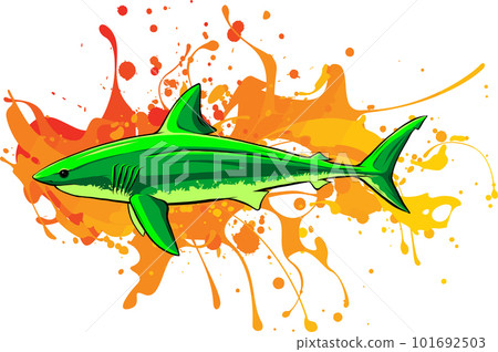 Cute green decorative grandpa shark. Vector illustration 101692503