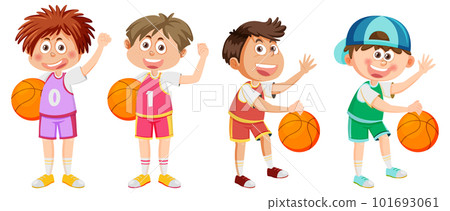 Many Boys Playing Basketball Vector 101693061