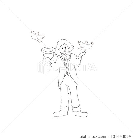 Illustration of a clown doing magic Monochrome line drawing 101693099