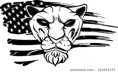 Lion head and American flag front view vector art illustration. . Lion head and American flag front view vector art illustration. . 101693233