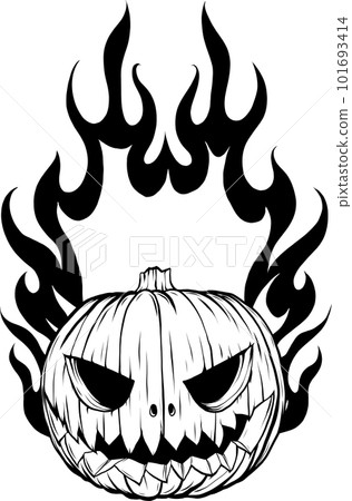 Illustration monochrome of halloween pumpkin character with fire flame in white background. Illustration monochrome of halloween pumpkin character with fire flame in white background. 101693414