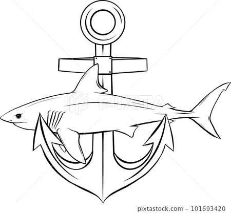 vector illustration of silhouette White Shark With Anchor on white background 101693420