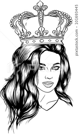 Vintage concept of pretty woman with crown pendant in monochrome style isolated vector illustration Vintage concept of pretty woman with crown pendant in monochrome style isolated vector illustration 101693445