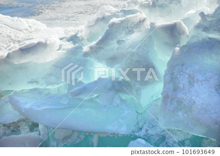 Blue Ice Clear Transparent Hummocks on the Frozen Lake Blue Ice Clear Transparent Hummocks on the Frozen Lake 101693649