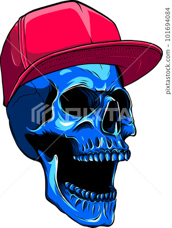 skull head wearing a hat vector illustration 101694084
