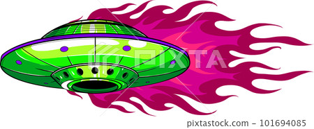 UFO flying saucer with flames vector illustration design 101694085
