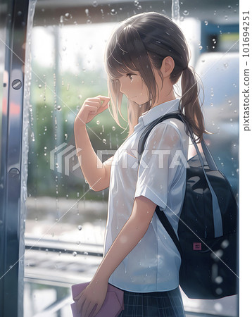 在電話亭避雨的濕透女學生“AI生成圖像” 在電話亭避雨的濕透女學生“AI生成圖像” 101694251