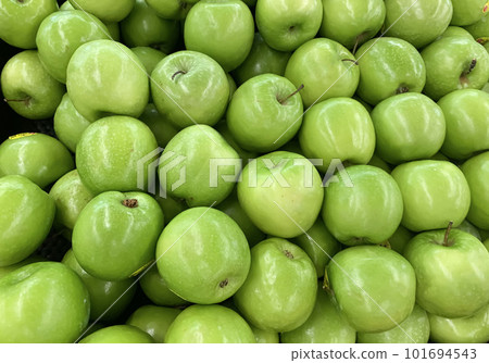 Green apple raw fruit and vegetables overhead perspective background, part of healthy organic fresh products set collection Green apple raw fruit and vegetables overhead perspective background, part of healthy organic fresh products set collection 101694543