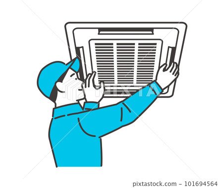 安裝商用空調/公司/天花板的承包商矢量插圖素材 101694564