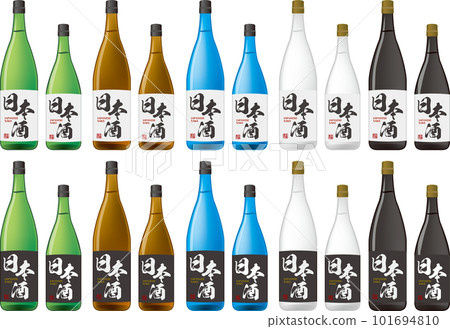 Illustration set of sake in a 1.8-liter bottle and a 4.0-liter bottle seen from the front 101694810