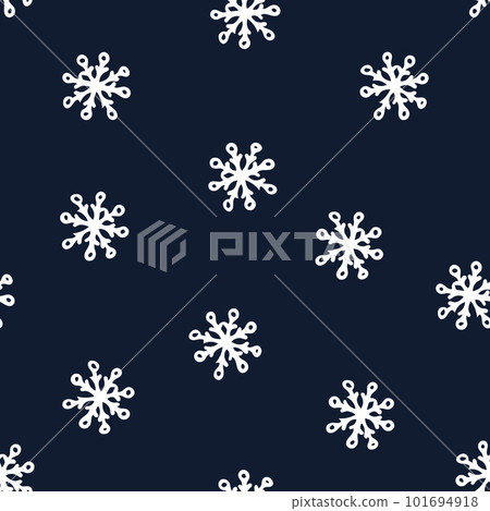 Seamless Pattern with White Snowflakes on Dark Blue Background. Abstract Hand-Drawn Doodle Snowflakes. Seamless Pattern with White Snowflakes on Dark Blue Background. Abstract Hand-Drawn Doodle Snowflakes. 101694918
