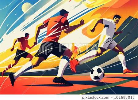 Illustration of football players are competing on the field Created with Generative AI technology. 101695015