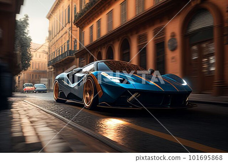 Bangkok, Thailand, 03.04.2023: Super car running in midtown Created with Generative AI technology. Bangkok, Thailand, 03.04.2023: Super car running in midtown Created with Generative AI technology. 101695868