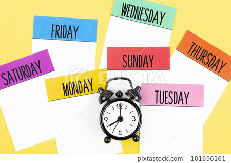 The Alarm clock with empty daily paper note for text or message. 101696161